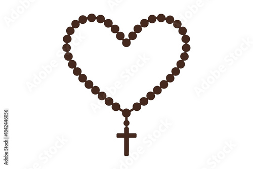 Rosary beads forming a heart shape with a small crucifix pendant symbolizing faith and love