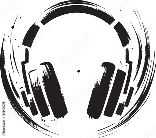Expressive Headphones Illustration with Calligraphic Brushstroke