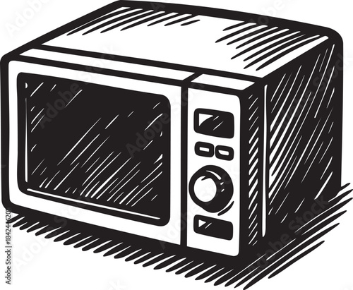 Microwave oven kitchen appliance hand drawn bold marker illustration