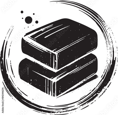 Monochrome stack of soap bars in circular sumi-e style, simple i