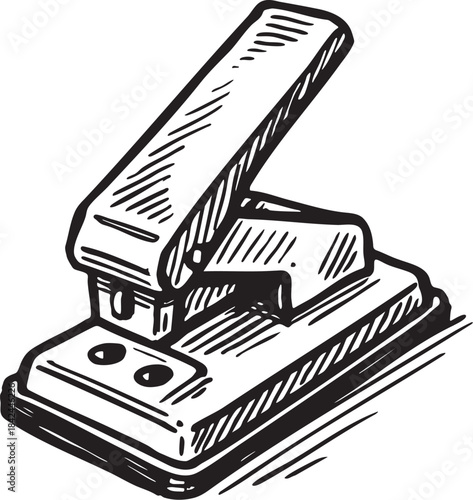 Hole puncher office tool stationery hand drawn bold marker illustration