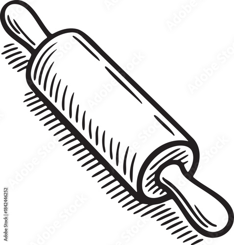 Rolling pin baking tool kitchen utensil hand drawn bold marker illustration