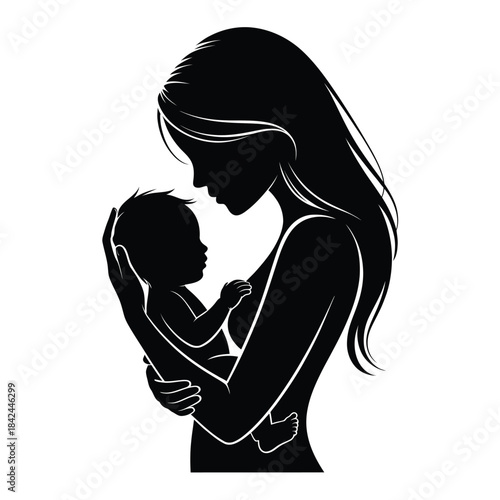 A tender silhouette of a mother gently holding her baby close