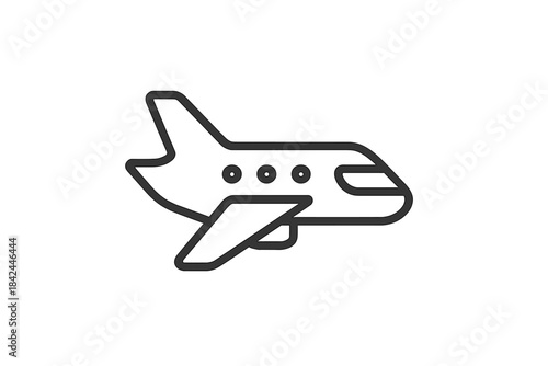 Stylized outline icon of an airplane for air travel and global transportation