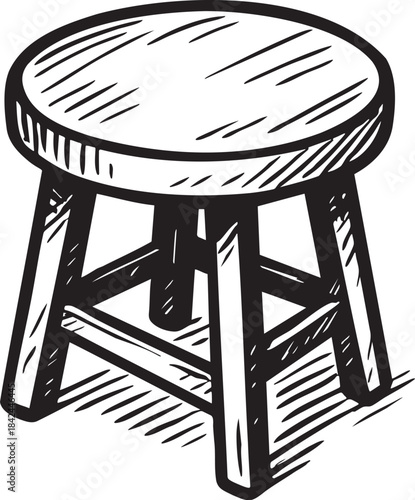 Wooden stool furniture seating hand drawn bold marker illustration