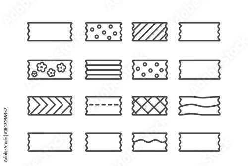 Set of sixteen pieces of decorative adhesive tape with various patterns and jagged edges
