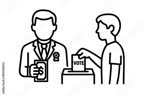 Election official observing a citizen casting a vote into the ballot box during a democratic process