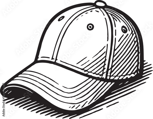 Baseball cap hat headwear hand drawn bold marker black and white illustration