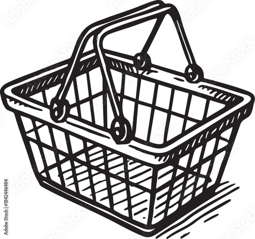 Shopping basket retail container hand drawn bold marker illustration