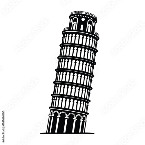 Leaning tower of pisa a black and white architectural illustration