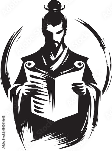 Enigmatic Scholar Unveiling Ancient Wisdom: A Sumi-e Inspired Il