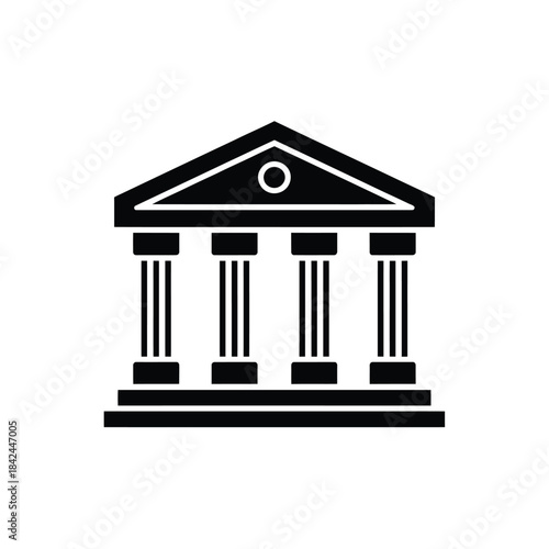 A simple black and white illustration of a classical building facade