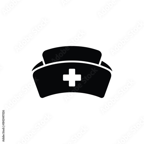 Simple black and white illustration of a traditional nurse s cap icon