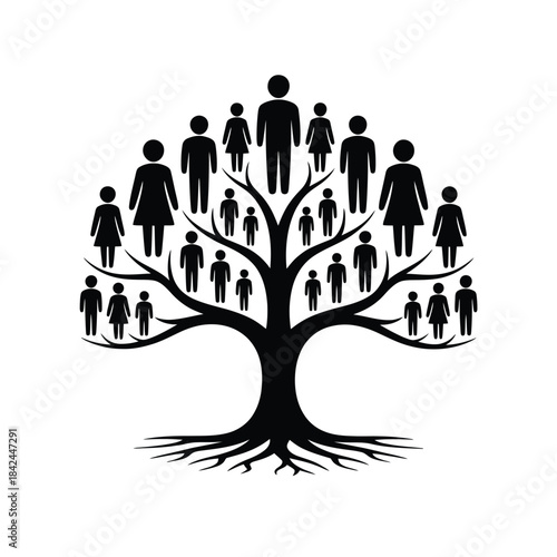 A silhouetted tree diagram displaying a large family connection visually