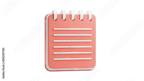3D Rendered Pink Notepad on White Background