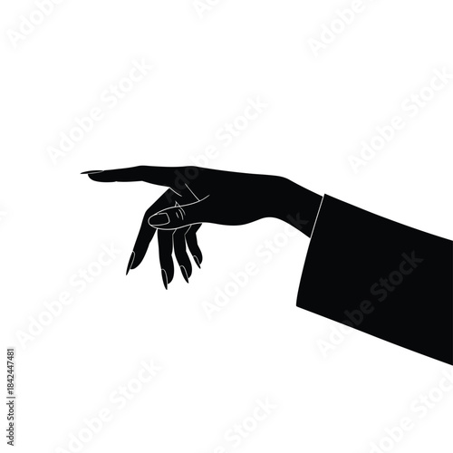 A striking black silhouette of a hand pointing forward decisively
