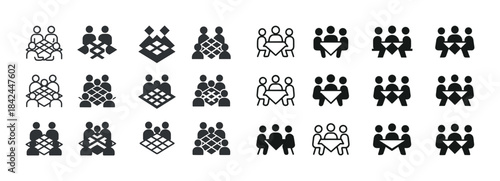 Diverse group icons playing board games - silhouettes and variat