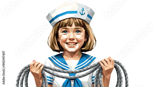 Geometric sailor child with rope in nautical attire