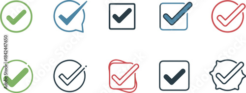 Collection of check mark icons in various colors and styles Keywords: check mark, check, tick, correct, approved, done, success, confirmation