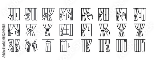 Step-by-step illustrations of various curtain installation and a