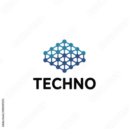 Abstract geometric logo with a hexagonal grid and techno text design