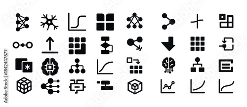 Collection of neural network and machine learning icons in black