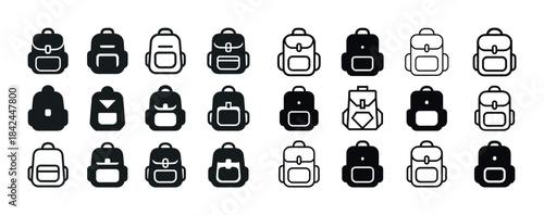 Collection of various backpack silhouettes in black and white