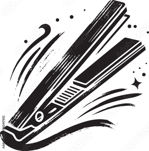 Hair straightener grunge vector illustration for hairstyling des
