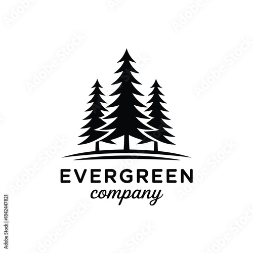 Evergreen company logo featuring three stylized pine trees and grassy hill