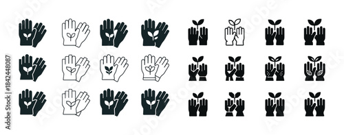 Growth symbol icons: hands holding plants in various styles