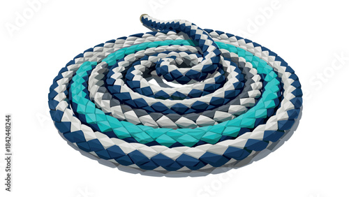 Geometric coiled snake: 3d artistic polygon design with blue accents