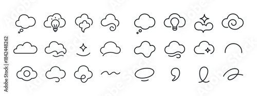 Set of abstract cloud icons and thought symbols in line art styl