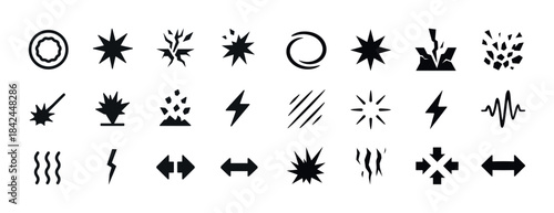 Collection of various black icon symbols illustrating energy and