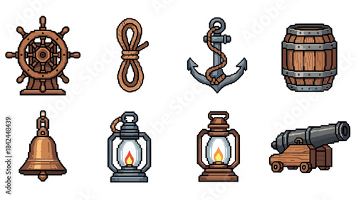 Vintage nautical collection: anchors, lanterns, and maritime icons