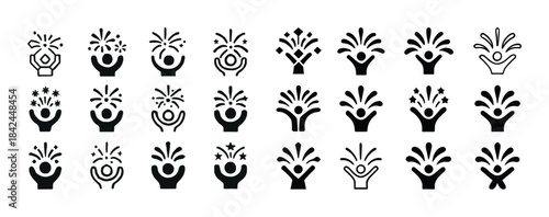 Celebration icons collection: diverse excited figures with dynam