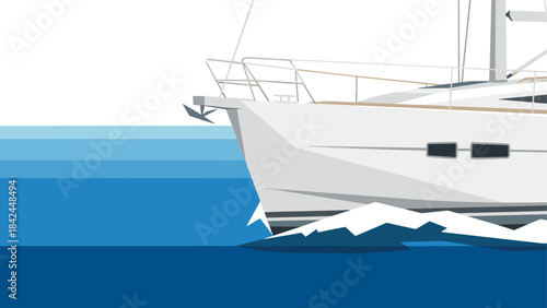 Sleek yacht on ocean waves in minimalist style artwork