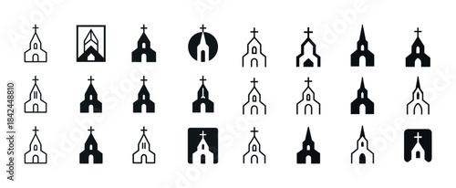 Set of church icons: diverse styles and symbols of christian arc