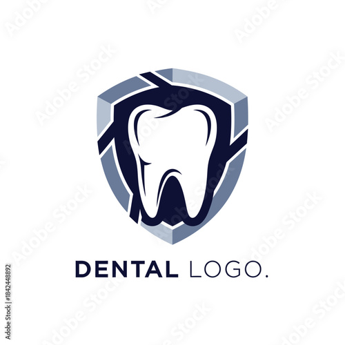 Modern minimalistic dental logo featuring a stylized tooth within a shield