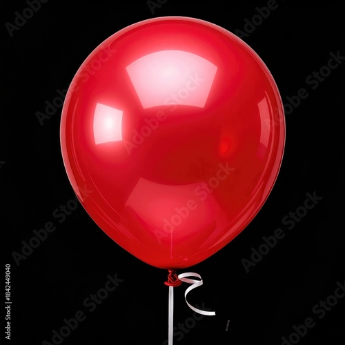 Red balloon, rounded, tied, isolated against black