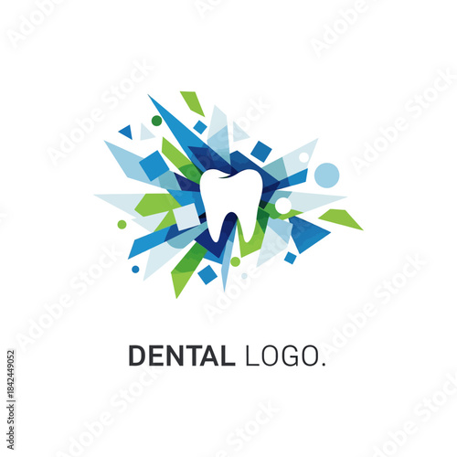 Modern dental logo design featuring a stylized tooth with dynamic abstract