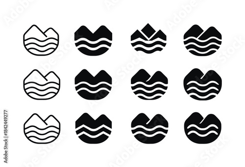 Flooded Valley Icons. Flooded Valley. Icon set. Set Logo of floo