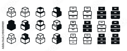 Geometric cube stacks with varied fill styles in a repeated patt