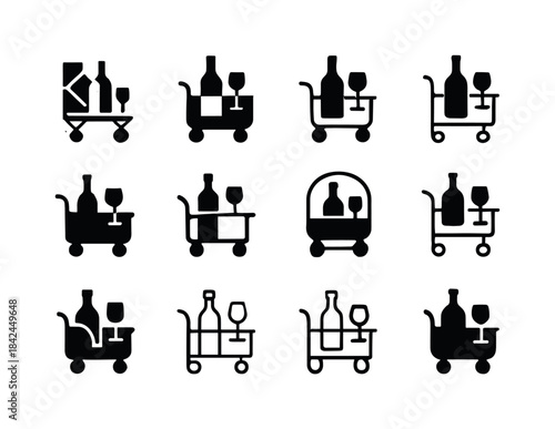 Stylish Bar Cart Logos. A stylish bar cart with liquor and glass
