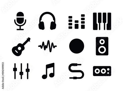 Music Tools Icons. Music Creator. Solid icon set of Music Creato