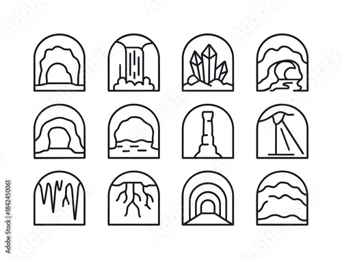 Underground Wonders Icons. Natural Wonders Underground. Line ico