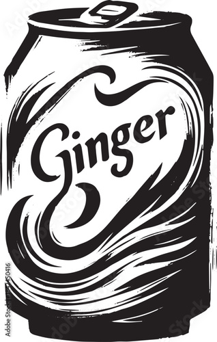 Elegant Sumi-e Style Illustration of a Ginger Ale Can in Black a