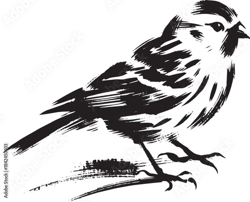 Elegant brushstroke art of a canary bird in minimalist sumi-e st