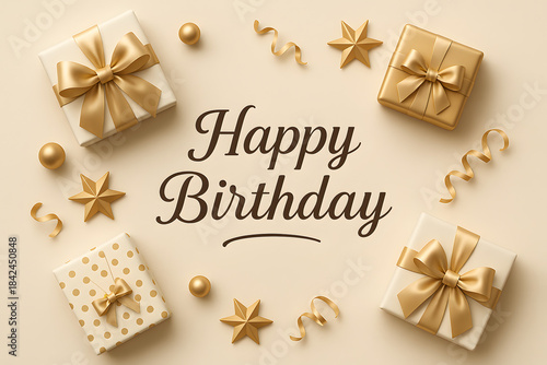 decorative birthday card with 3D elements of presents