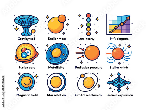 Astrophysics Icon Set. Astrophysics concepts. Colorful isometric