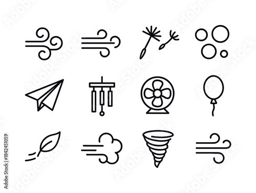 Air and Wind Icons. Air and Wind. Line icon set of Air and Wind: